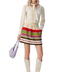 Loft Pleated Multi Coloured Striped Skirt Size XS